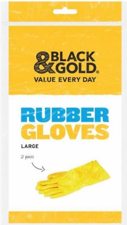 Black & Gold Rubber Gloves Large 2pk