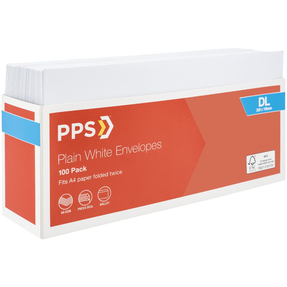 PPS Envelope White DL 100 Pack