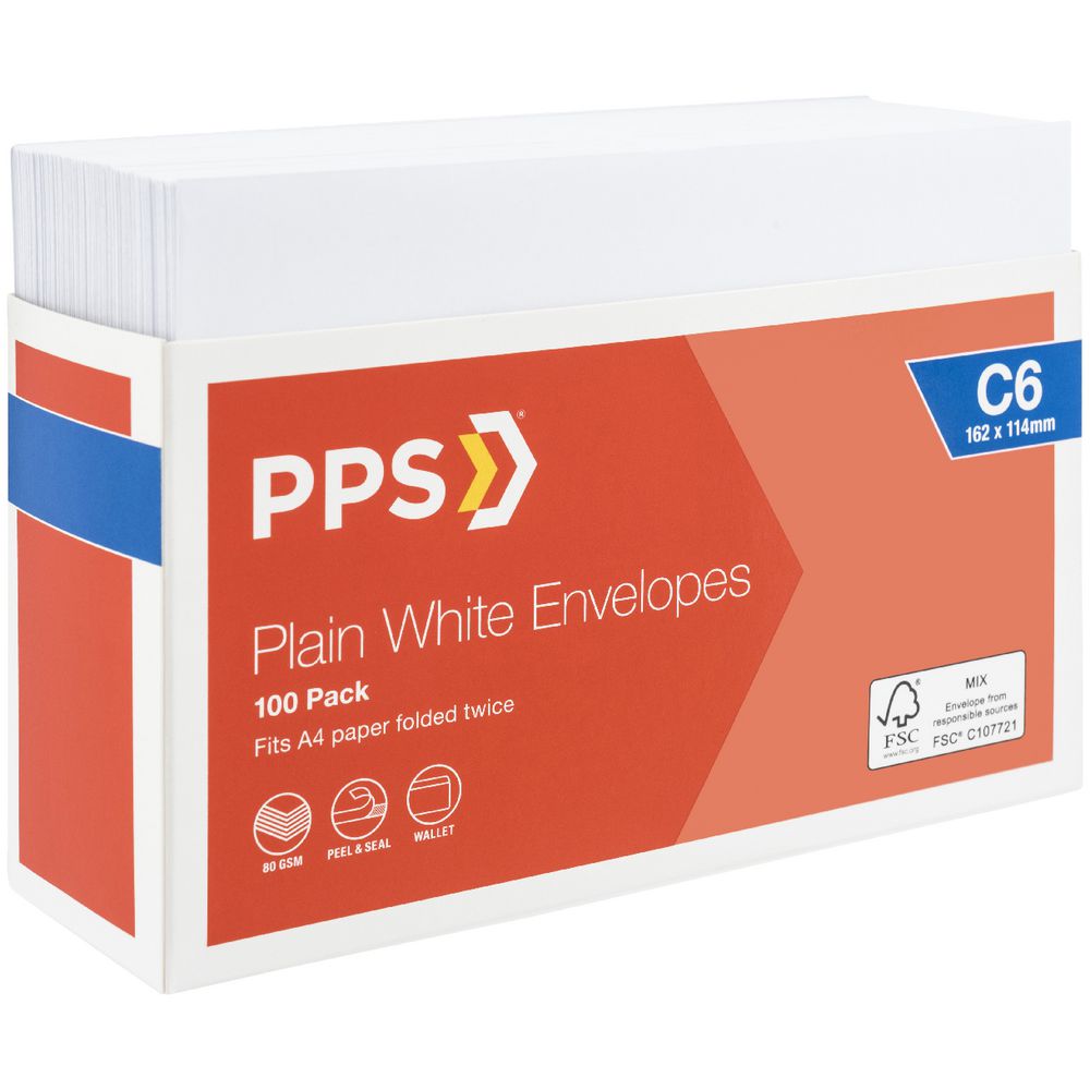 PPS Envelope White C6 100 Pack