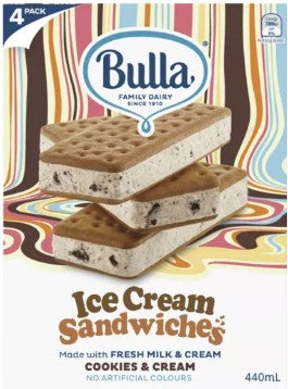 Bulla Ice Cream Sandwich Cookie and Cream 4pk