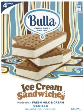 Bulla Ice Cream Sandwich Vanilla 4pk
