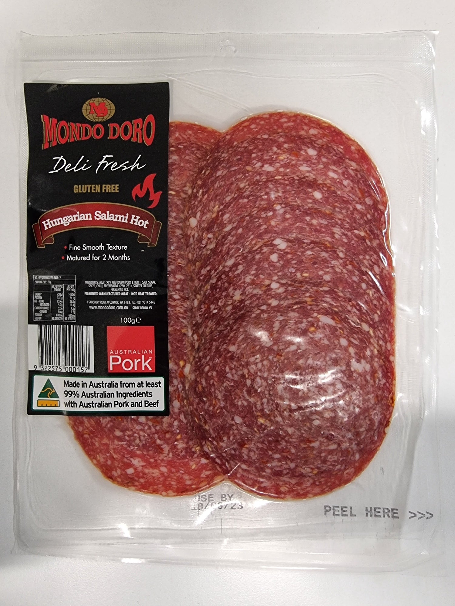 Mondo Doro Hungarian Salami Sliced Hot Deli Pack 100g