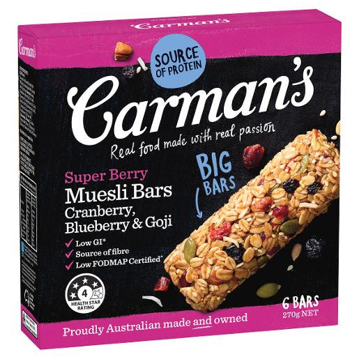 Carmans Cranberry, Blueberry & Goji Super Berry Muesli Bars 6 Bars 270g
