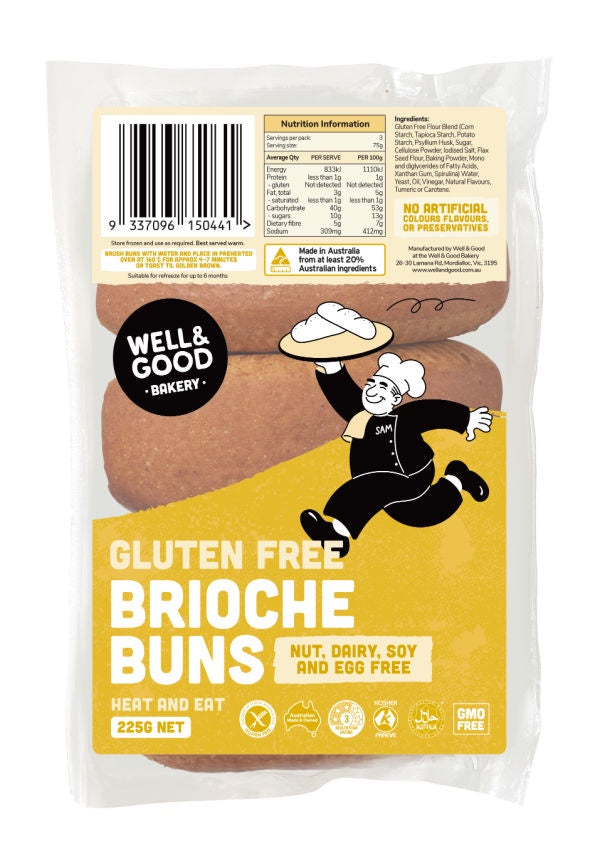 Well & Good Brioche Bun Gluten Free 3pk 225g
