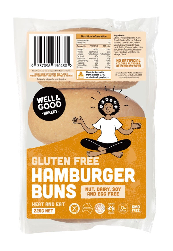 Well & Good Gluten Free Hamburger Bun 225g 3pk