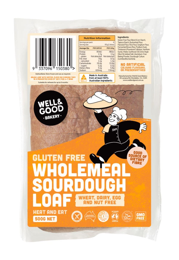 Well & Good GF Wholemeal Sourdough Loaf 500g