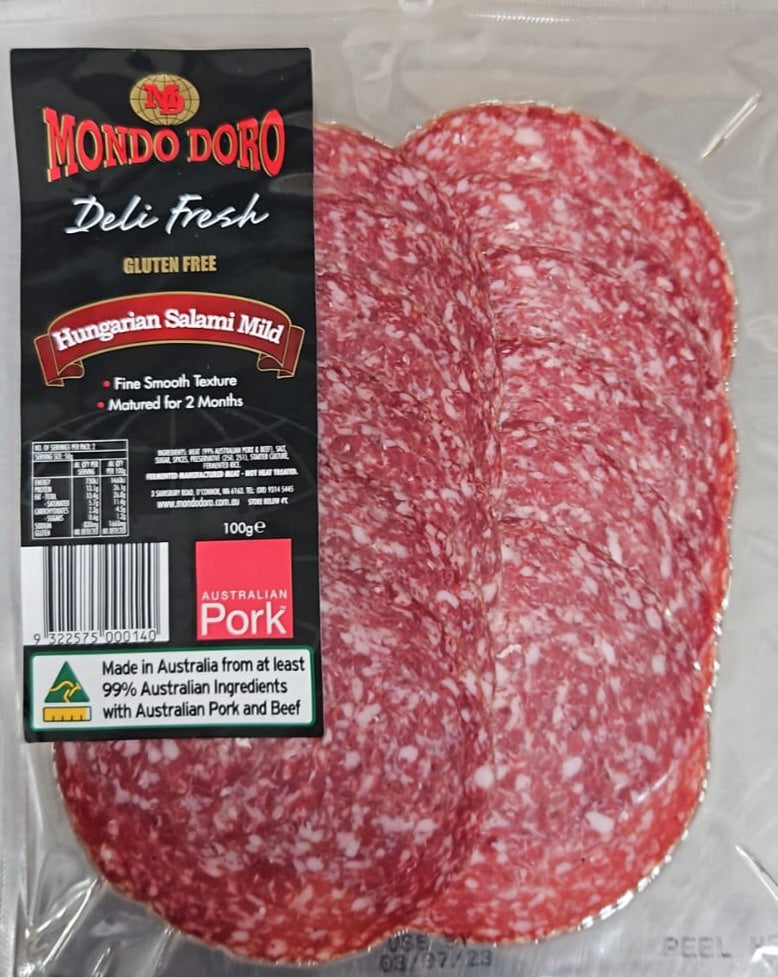 Mondo Doro Hungarian Mild Salami Sliced Deli Pack 100g
