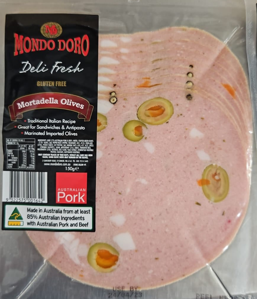 Mondo Doro Mortadella Olive Sliced Deli Pack 150g