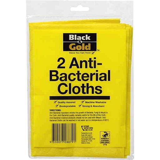 Black & Gold Anti Bacterial Cloths 2pk