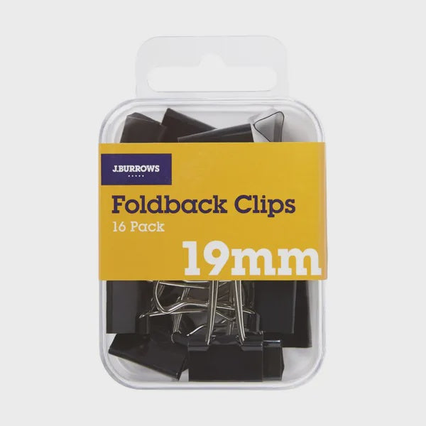 JB Foldback Clips 19mm 16 Pack