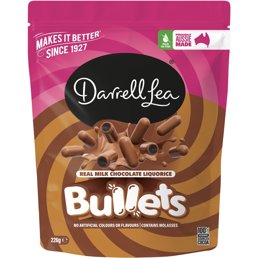 Darrell Lea Bullets Milk Chocolate Liquorice 226g/250g