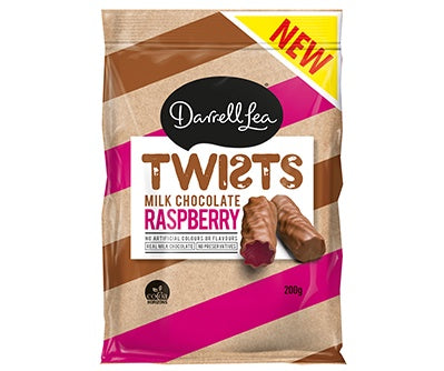 Darrell Lea Twists Milk Chocolate Raspberry 200g