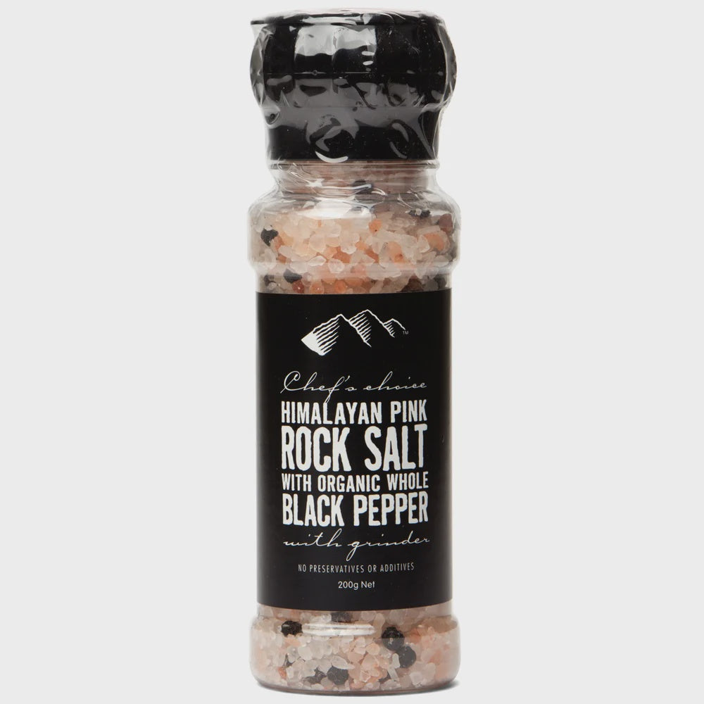 Himalayan Pink Rock Salt with organic Whole Black Pepper Grinder 200g