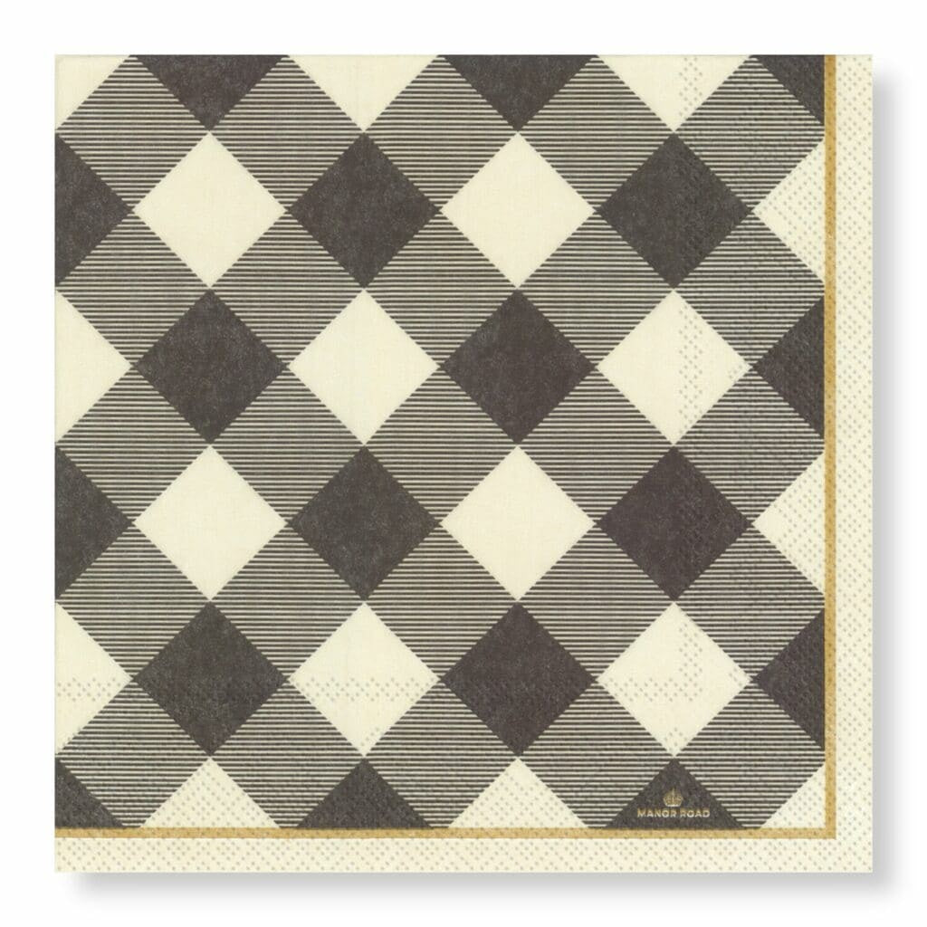 Gingham Grey Napkins Luncheon 20pk