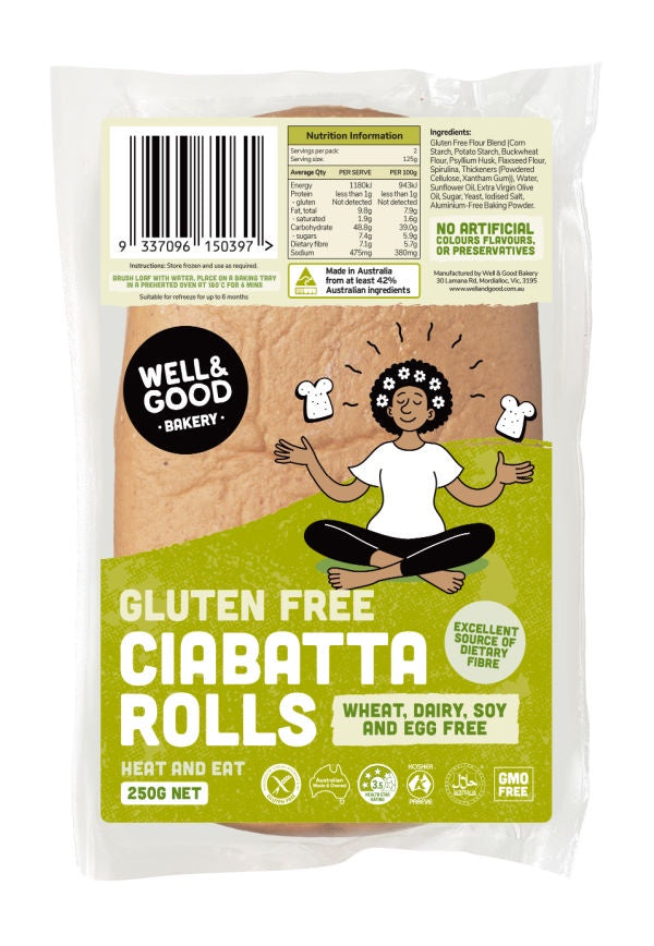 Well & Good GF Large Ciabatta Rolls 250g