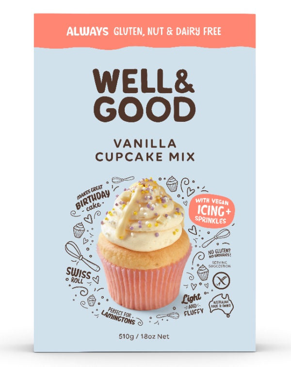 Well & Good Vanilla Cupcake Mix with Icing & Sprinkles 510g