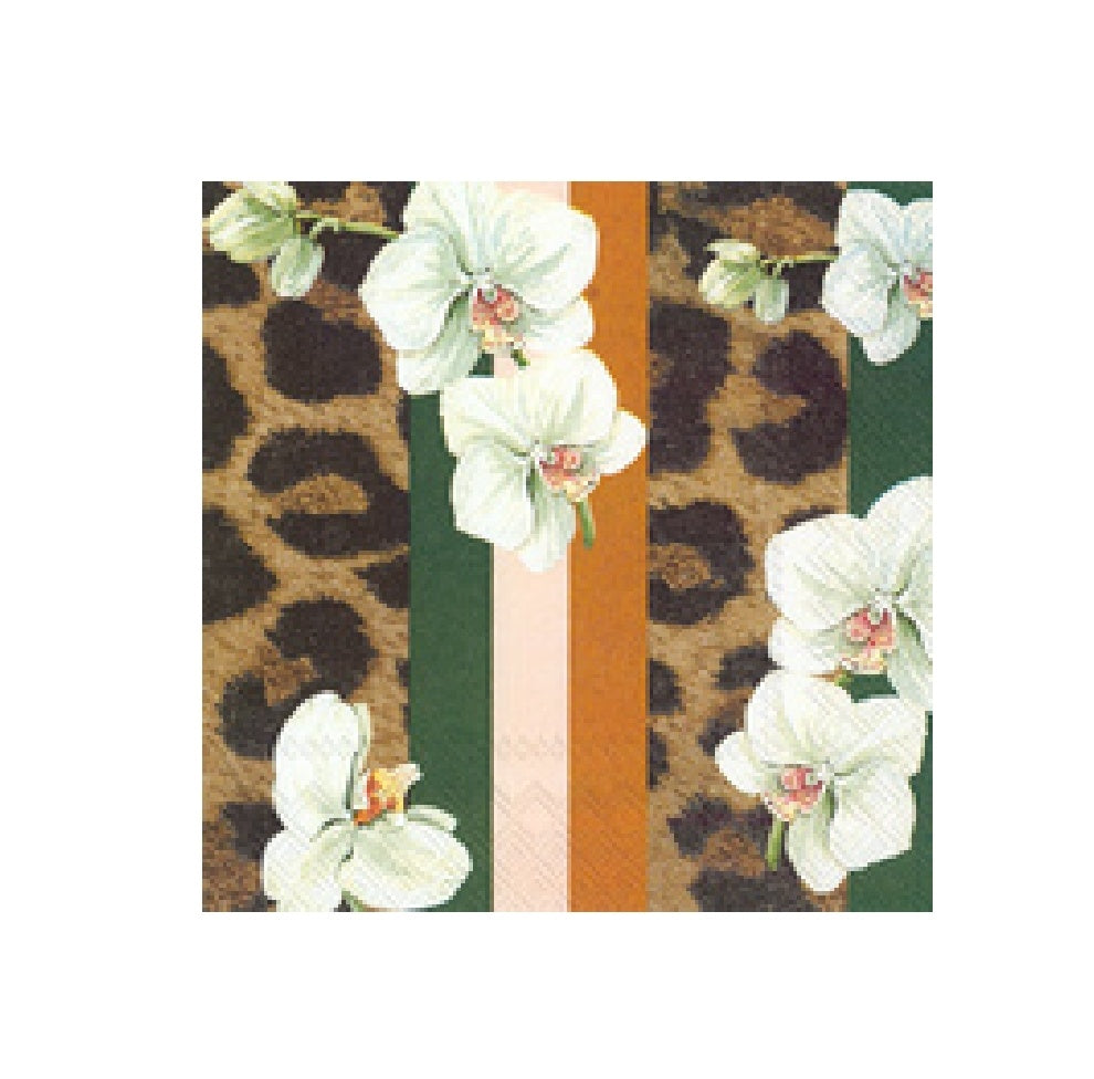 White Orchid & Leopard Napkins Cocktail 20pk