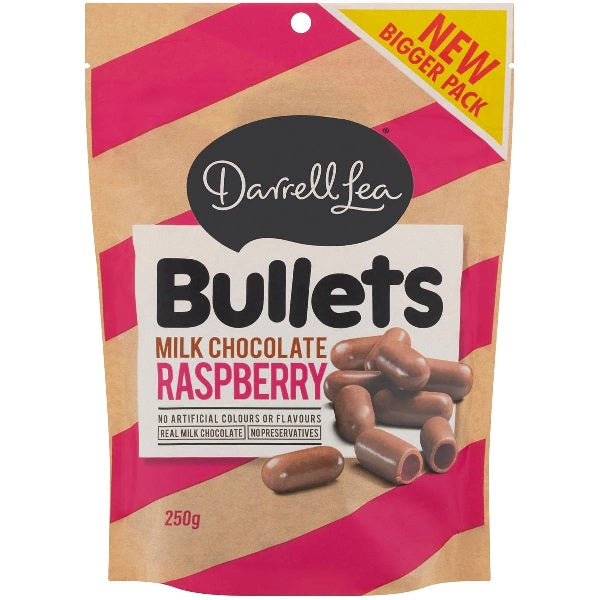 Darrell Lea Milk Chocolate Raspberry Bullets 226g/250g