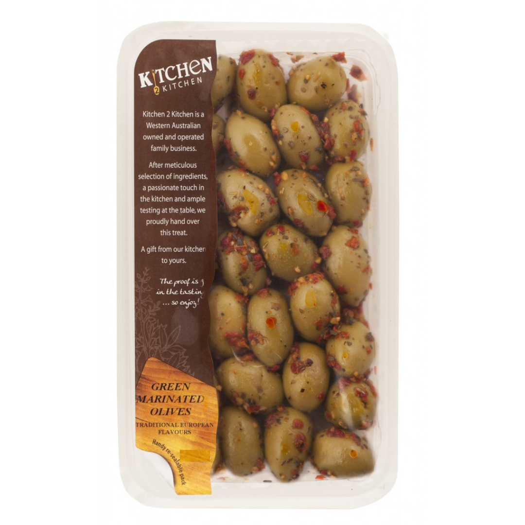 Kitchen 2 Kitchen Pitted Marinated Green Olives 250g