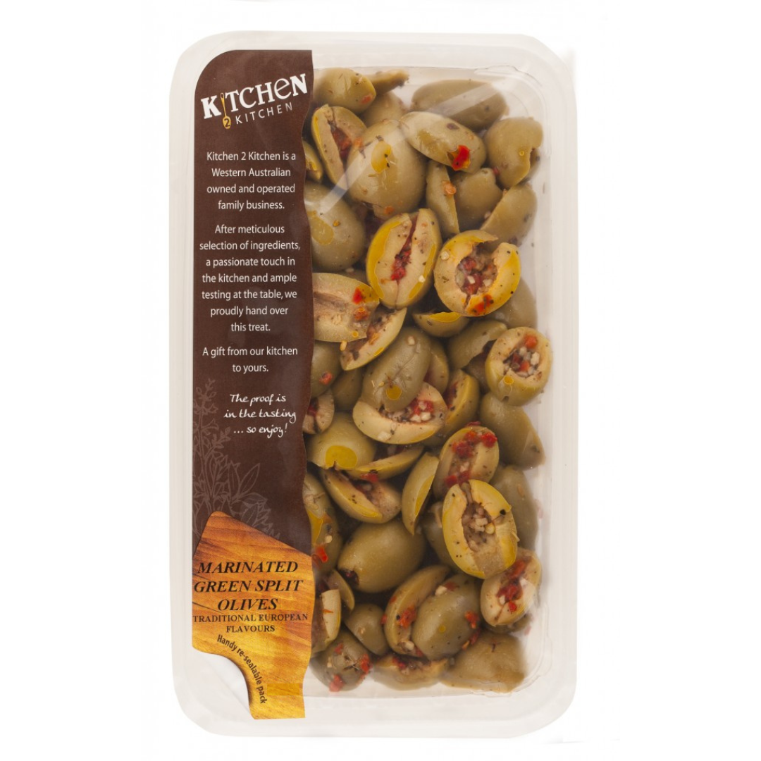 Kitchen 2 Kitchen Green Split Olives 250g